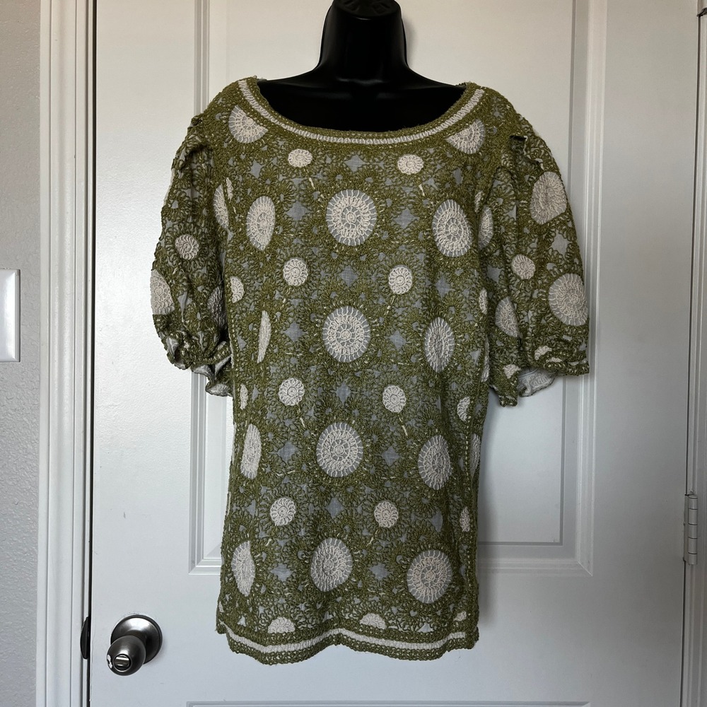 Womens Cato Olive Green Crochet Blouse 22/24W